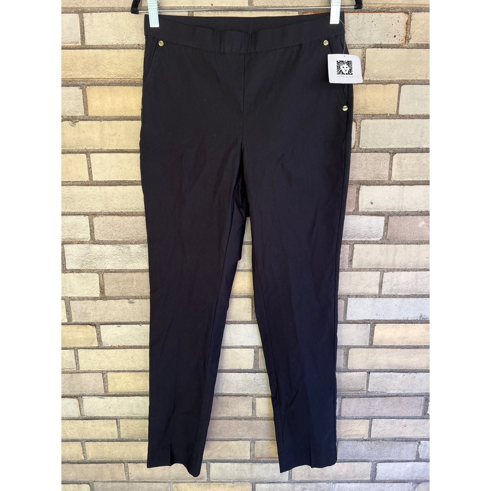 Anne Klein Black Pull On Stretch Knit Dress Pants Size Small Gold Hardware NWT